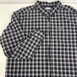 Columbia Mens Plaid Button Down Shirt Black Gray Check Long Sleeve Cotton XL